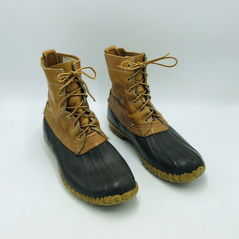 LL Bean Men's 10 Duck Boots Brown Leather Hunting Rain Made in USA Maine Vintage